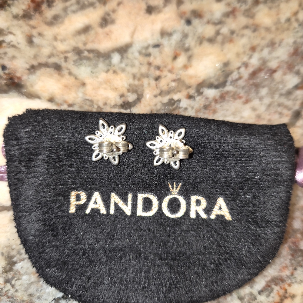 Pandora Silver Floral Earrings - Picture 2 of 3